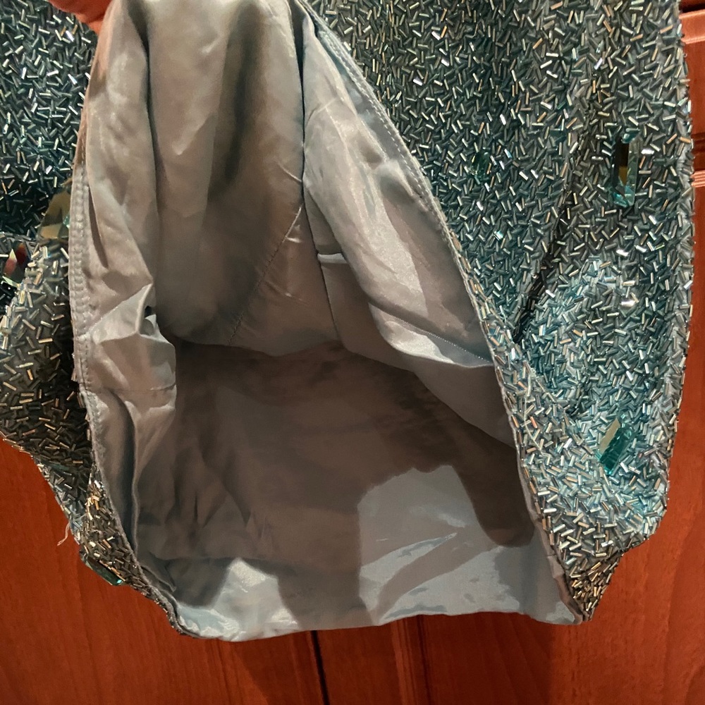 Sherri Hill Turquoise Over The Knee Beaded Dress View 6